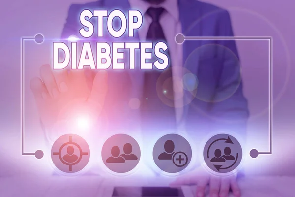 Handgeschreven tekst schrijven stop diabetes. Begrip voorkomen van de ziekte van verheende glucosespiegel in het bloed. — Stockfoto