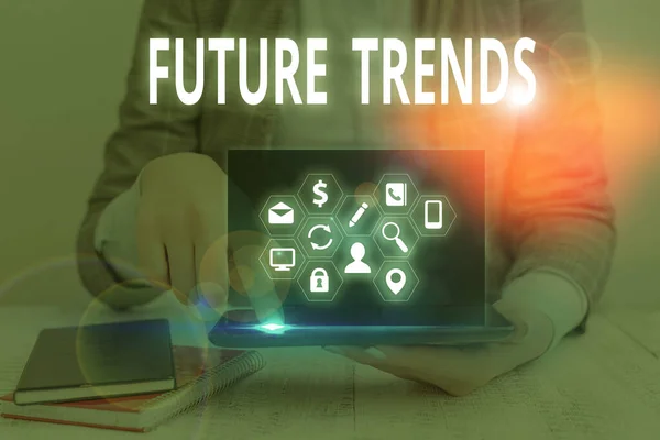 Word writing text Future Trends. Business concept for forecasts affecting technology customers and business.