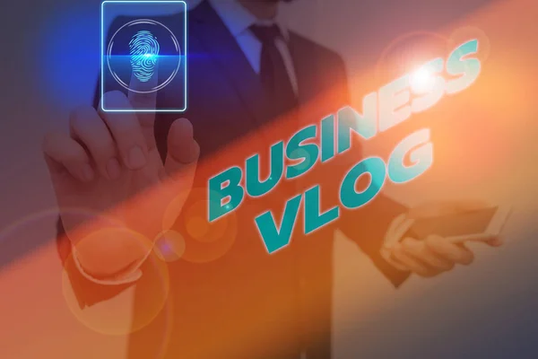 Kelime yazma Business Vlog 'u. Şirketle ilgili konularla ilgili bir video içeriği için iş konsepti. — Stok fotoğraf