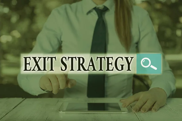 Word writing text Exit Strategy. Business concept for Extricating oneself from a situation that is become difficult.