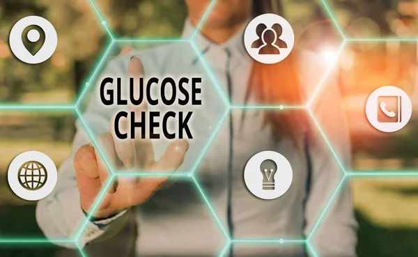 Handwriting text Glucose Check. Concept meaning procedure that measures the amount of sugar in a blood.