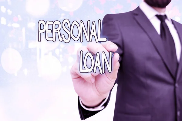 Text sign showing Personal Loan. Conceptual photo unsecured loan taken by individuals from a financial company. — Stock Photo, Image