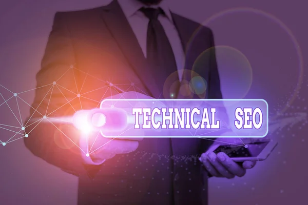 Scrittura di testi a mano Technical Seo. Concetto significato Ottimizzazione del sito web che non coinvolge la parte dei contenuti . — Foto Stock