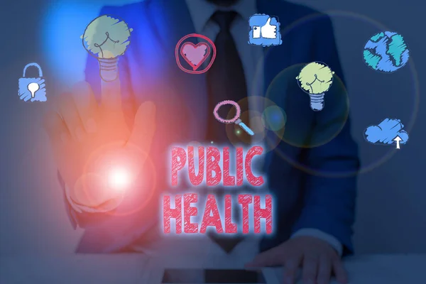 Tekst teken dat de volksgezondheid weergeeft. Conceptuele foto bescherming van de overheid en verbetering van de gezondheid van de Gemeenschap. — Stockfoto
