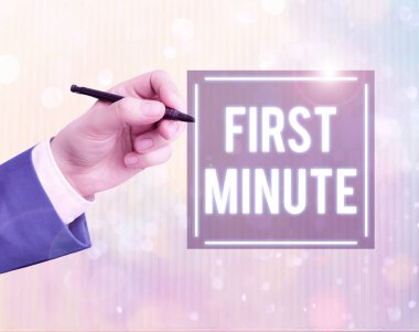Conceptual hand writing showing First Minute. Business photo text promotional offers last within a very short amount of time.