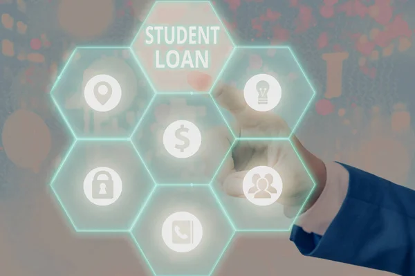 Text sign showing Student Loan. Conceptual photo financial assistance designed to help students pay for school.