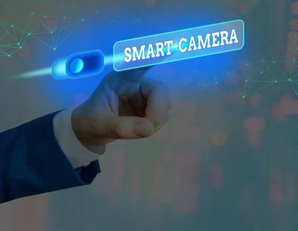 Написание текста Smart Camera. Бизнес-концепция для индивидуальных систем обработки изображений, предназначенных для автоматизации . — стоковое фото