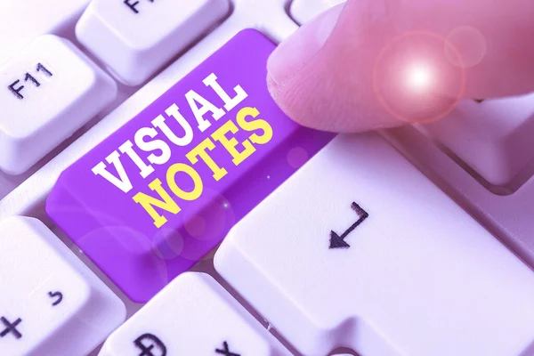 Segno di testo che mostra le note visive. Processo fotografico concettuale di rappresentazione di idee non linguisticamente Sketchnoting . — Foto Stock