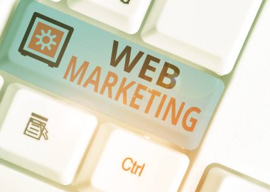 El yazısı metin Web Pazarlama. Kavram anlamı İş pazarlamak için Internet kullanma süreci.