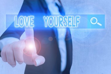 Writing note showing Love Yourself. Business photo showcasing have selfrespect and the unconditional selfacceptance.