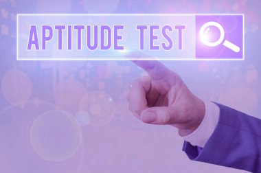 Handwriting text writing Aptitude Test. Concept meaning designed to determine a demonstrating ability in a particular skill.