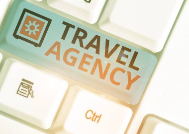 El yazısı metin Seyahat Acentesi. Gezginler için gerekli düzenlemeleri yapan konsept anlamı Ajans.