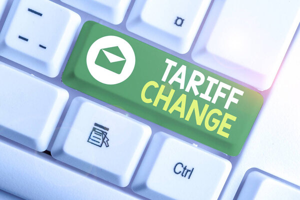 Текст почерка Изменение тарифа. Концепция, означающая изменение налога на ввоз товаров и услуг
.