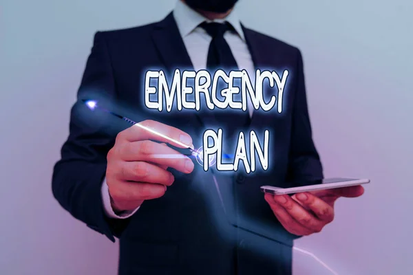 Conceptual hand writing showing Emergency Plan. Business photo showcasing course of action to mitigate the damage of potential events. — Stock Photo, Image