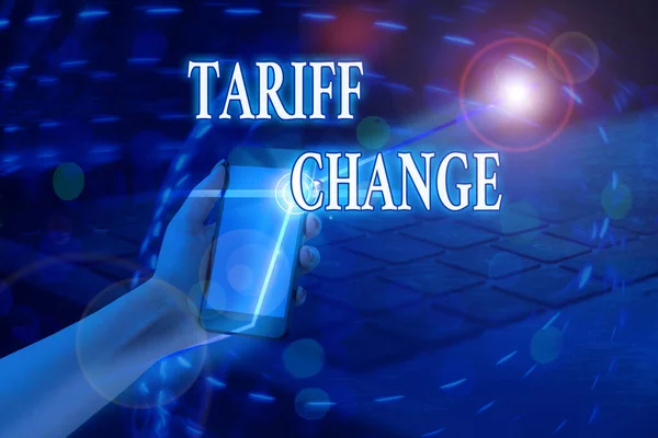 Texte textuel Modification tarifaire. Concept d'entreprise pour les modifications de la taxe imposée sur les produits et services importés . — Photo
