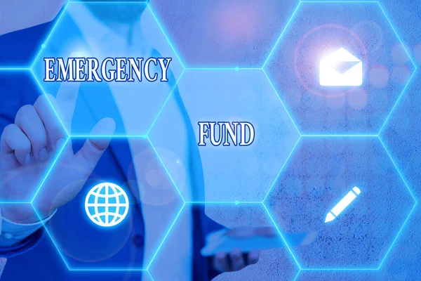 Conceptual hand writing showing Emergency Fund. Business photo showcasing Money which is set aside for an emergency situation.