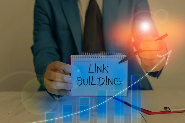 Word writing text Link Building. Business concept for process of acquiring hyperlinks from other website to your own. — Φωτογραφία Αρχείου