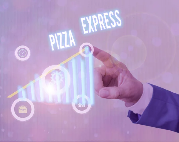 Pizza Express'i gösteren kavramsal el yazısı. Kapınıza hızlı pizza teslim vitrine İş fotoğraf Hızlı hizmet. — Stok fotoğraf