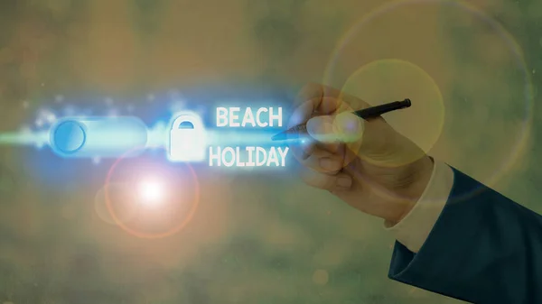 Word writing text Beach Holiday. Business concept for Vacations in which one basically just sunbathes in the beach. — ストック写真