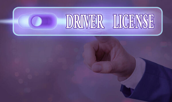 Writing note showing Driver License. Business photo showcasing a document permitting a demonstrating to drive a motor vehicle.
