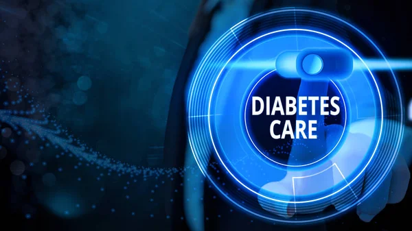 Ordskrivning text Diabetes Care. Affärsidé för Journal för hälso- och sjukvårdspersonal att behandla diabetes. — Stockfoto
