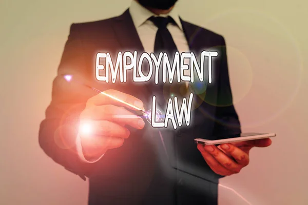 Begreppsmässig handstil som visar arbetsrätten. Företagsfoto visar upp handlar om lagliga rättigheter och skyldigheter för arbetsgivare och arbetstagare. — Stockfoto