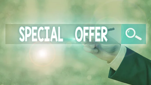 Conceptual hand writing showing Special Offer. Business photo text product or service that is offered free or at a very low price. — Stock Photo, Image