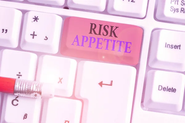 Writing note showing Risk Appetite. Business photo showcasing the level of risk an organization is prepared to accept. — ストック写真