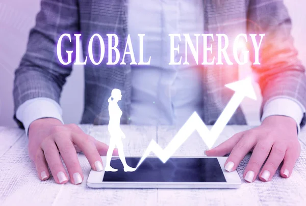 Writing note showing Global Energy. Business photo showcasing Worldwide power from sources such as electricity and coal.