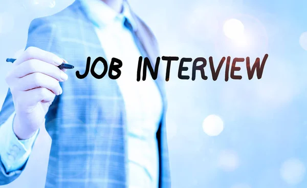 Konceptuell handstil som visar Job Interview. Företagsfoto visar upp ett möte där arbetsgivaren frågar den sökande om jobbet. — Stockfoto