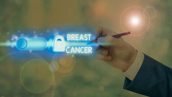 Słowo pisanie tekstu Rak piersi. Koncepcja biznesowa nowotworu złośliwego powstającego z komórek piersi. — Zdjęcie stockowe