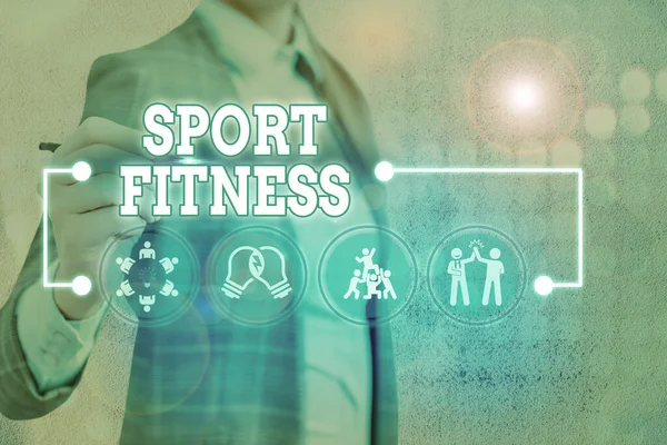 Ordskrivning text Sport Fitness. Affärsidé för konditionering idrottare för de unika kraven från deras sport. — Stockfoto
