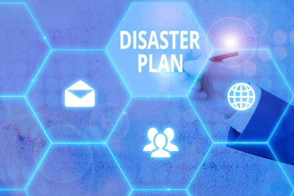 Handwriting text writing Disaster Plan. Concept meaning outlines how an organization responds to an unplanned event. — Stock Photo, Image