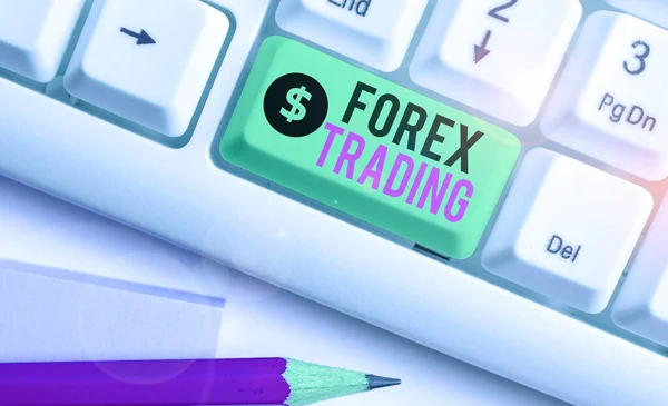 Nota di scrittura che mostra Forex Trading. Foto d'affari che mostrano il cambio di valute tra due o più paesi . — Foto Stock