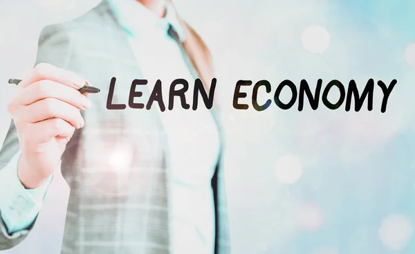 Konzeptionelle Handschrift, die Wirtschaft lernen zeigt. Geschäftsfotos, die den Gewinn oder den Erwerb von Kenntnissen im Handels- und Industriesystem zeigen. — Stockfoto