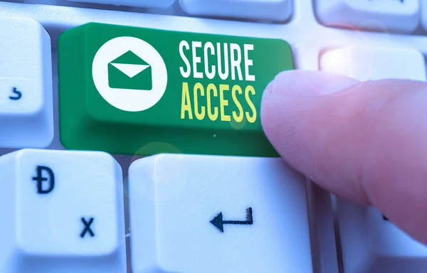 Textzeichen mit Secure Access. Konzeptfotos verbessern die Sicherheit und Kryptographie in Geräten. — Stockfoto