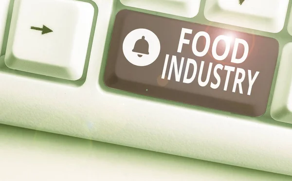 Ordskrivning text Livsmedelsindustrin. Affärsidé för olika företag som levererar mat till världens befolkning. — Stockfoto