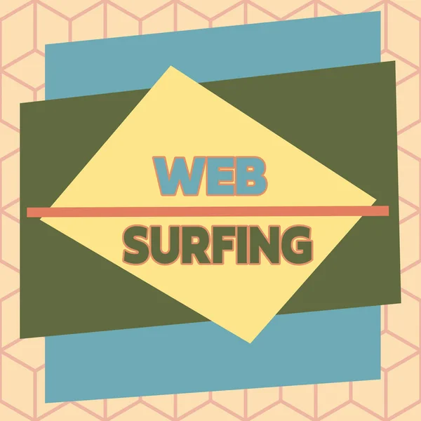 Signo de texto que muestra Web Surfing. Foto conceptual Saltar o navegar de página en página en la página web de Internet Diseño multicolor asimétrico de formato desigual patrón objeto contorno . — Foto de Stock