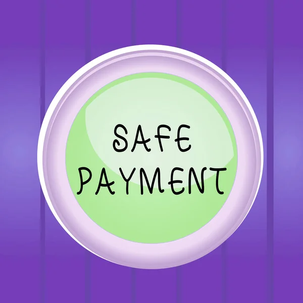 Writing note showing Safe Payment. Business photo showcasing webpage where credit card numbers are entered is secured Colored sphere switch center background middle round shaped. — Stock Photo, Image