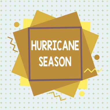 Kasırga sezonunda el yazısı. Çoğu tropikal siklonun asimetrik düzensiz biçim örüntüsü şeklindeki nesnenin çoklu renk tasarımı geliştirmesinin beklendiği zaman dilimi kavramı.