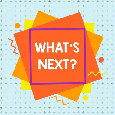 Bir Sonraki Soru 'nun El Yazısı. Konsept, yaklaşan eylemi ya da davranışı hakkında soru sormaktır. Asimetrik biçimsiz biçim şekli nesne ana hatları çok renkli tasarım..