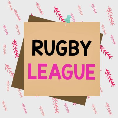 Rugby Ligi 'nde el yazısı yazarı. 13 kişilik takımlar arasında oynanan rugby futbolunun konsepti Renk arkaplan raptiyesi notunu hatırlatan ofis iğnesi karesi.