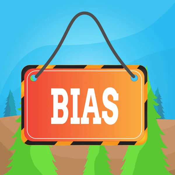 Word writing text Bias. Business concept for inclination or prejudice for or against one demonstrating group Board attached string color black yellow frame empty blank rectangle shape. — 스톡 사진
