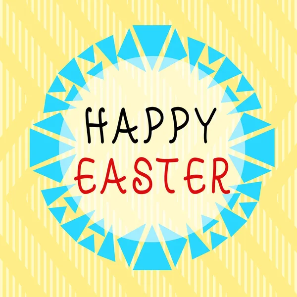 Mutlu Paskalyalar 'ı gösteren kavramsal el yazısı. İş fotoğrafı metni Hristiyanlığın İsa 'nın Dirilişi Asimetrik şekilli düzensiz şekil nesne çok renkli tasarımı.