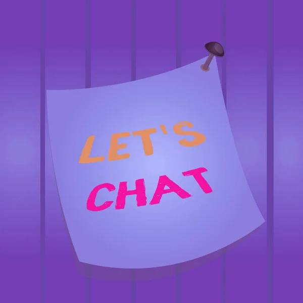 Записка, що показує, що "Lets is Chat". Фотографія для бізнесу, що запрошує демонстрації на неформальну розмову з вами Вигнуті нагадування паперові записки прибиті барвисті рамки поверхні шпильки. — стокове фото