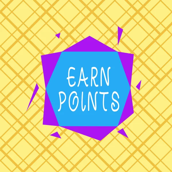 Writing note showing Earn Points. Business photo showcasing collecting scores in order qualify to win big prize Asymmetrical format pattern object outline multicolor design.