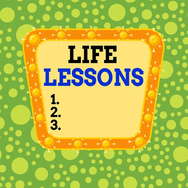 Text sign showing Life Lessons. Conceptual photo something which useful knowledge or principles can be learned Asymmetrical uneven shaped format pattern object outline multicolour design.