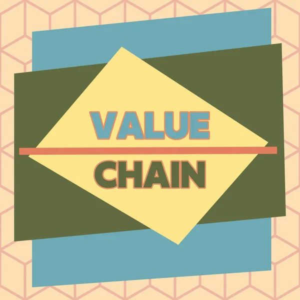 Text sign showing Value Chain. Conceptual photo process or activities by which company adds value to an article Asymmetrical uneven shaped format pattern object outline multicolour design.