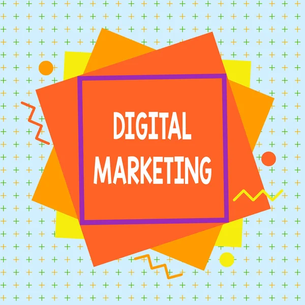 Testo calligrafico Digital Marketing. Concetto che significa prodotti o servizi di mercato che utilizzano tecnologie su Internet Formato asimmetrico irregolare modello oggetto schema disegno multicolore . — Foto Stock