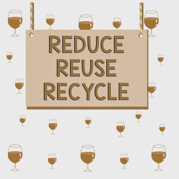Znak tekstowy pokazujący Reduce Reuse Recycle. Koncepcyjne zdjęcie odpowiedzialne ekologicznie zachowanie konsumentów Drewniana deska prostokąt kształt pusty ramka stała kolorowe paski sznurek. — Zdjęcie stockowe